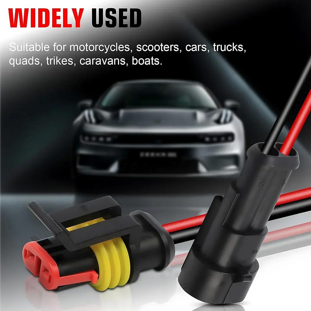 Waterproof 2 Pin Wire Connectors - Automotive Connector Kit for Car, Truck, Motorcycle, Marine Boat, Quick Connect Replacement