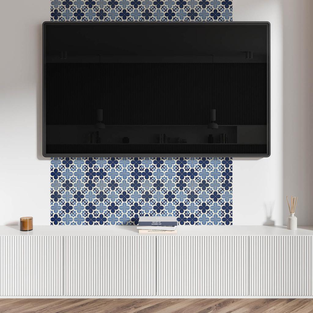 Set of Self-Adhesive PVC Tiles Geometric Floral Pattern 6X60X30 Cm