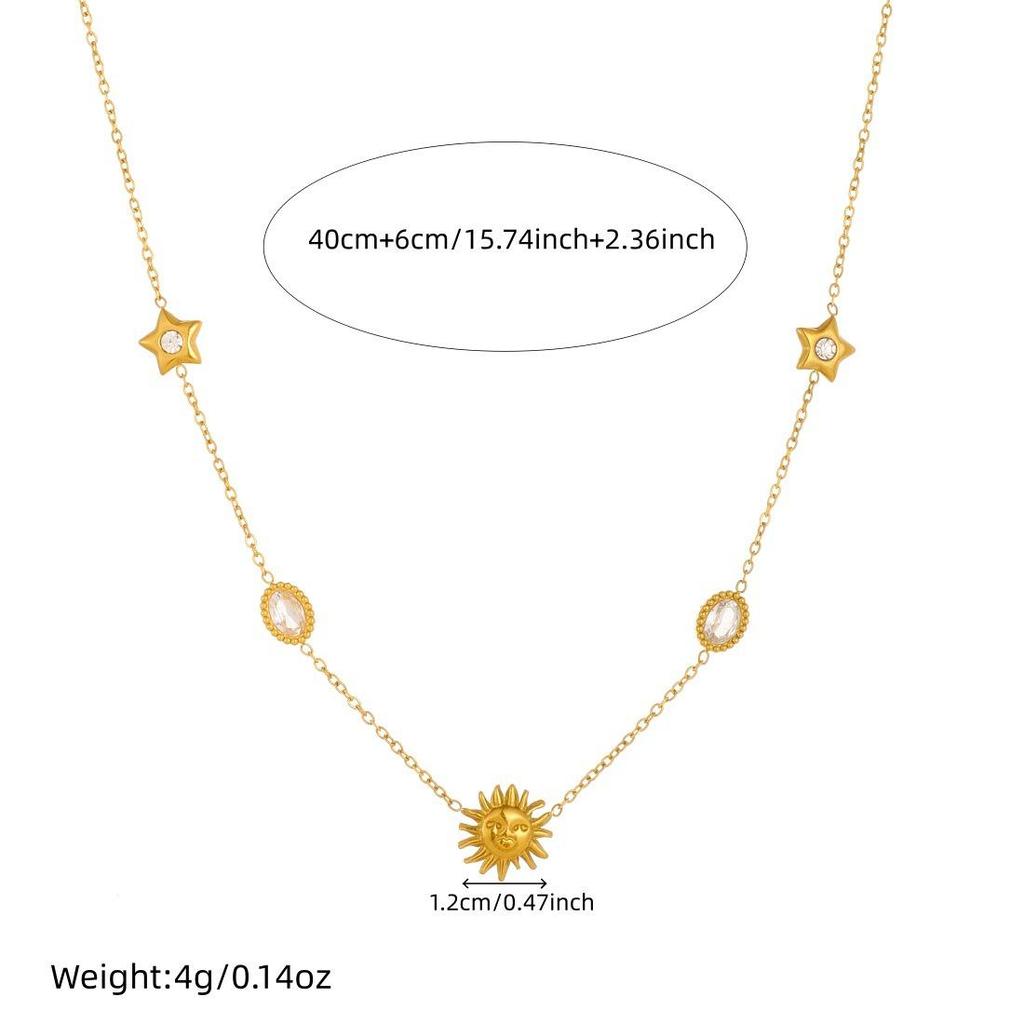 Gold-Plated Rhinestone Star & Oval Stainless Steel Face Jewelry Set