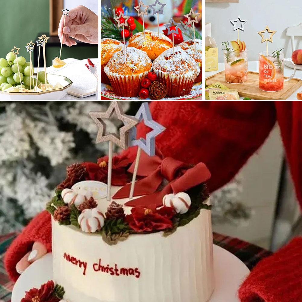 50Pcs Hollow Star Bamboo Skewers Disposable Insert Decor Fruit Buffet Toothpick Cocktail Stick Picks Party Christmas D2C7