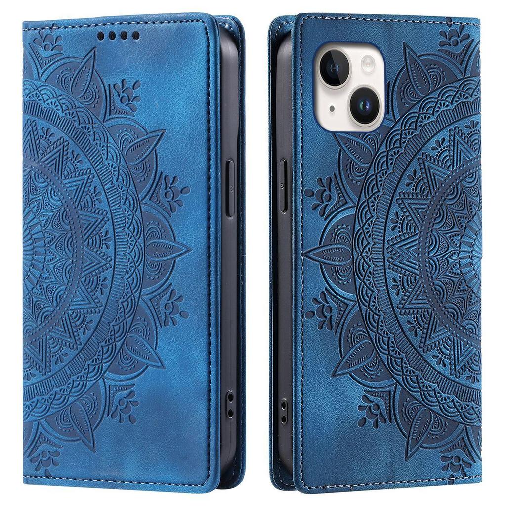 for iPhone 15 Plus,14 Plus,13 Mandala Embossed PU Leather Flip Wallet Case Magnetic Closure Cover