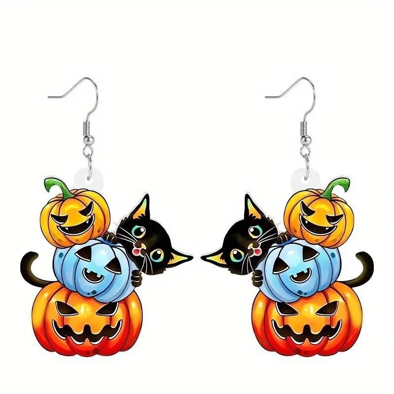 Themed Halloween Cat Pumpkin Skull And Dog Pattern Women Acrylic Earrings