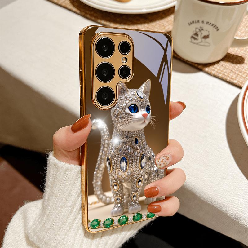 Diamond Glow Art Electroplated Golden Phone Case For Samsung Galaxy S25 S24 S26 S23 S22 S21 S20 Ultra Plus FE S26+ Glass Cover