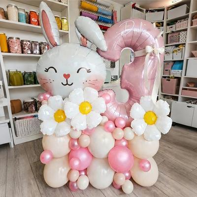 Easter Cute Bunny Balloon 32inch Pink 1-9 Number Foil Balloons Set Girls Birthday Baby Shower Decoration Rabbit Globos