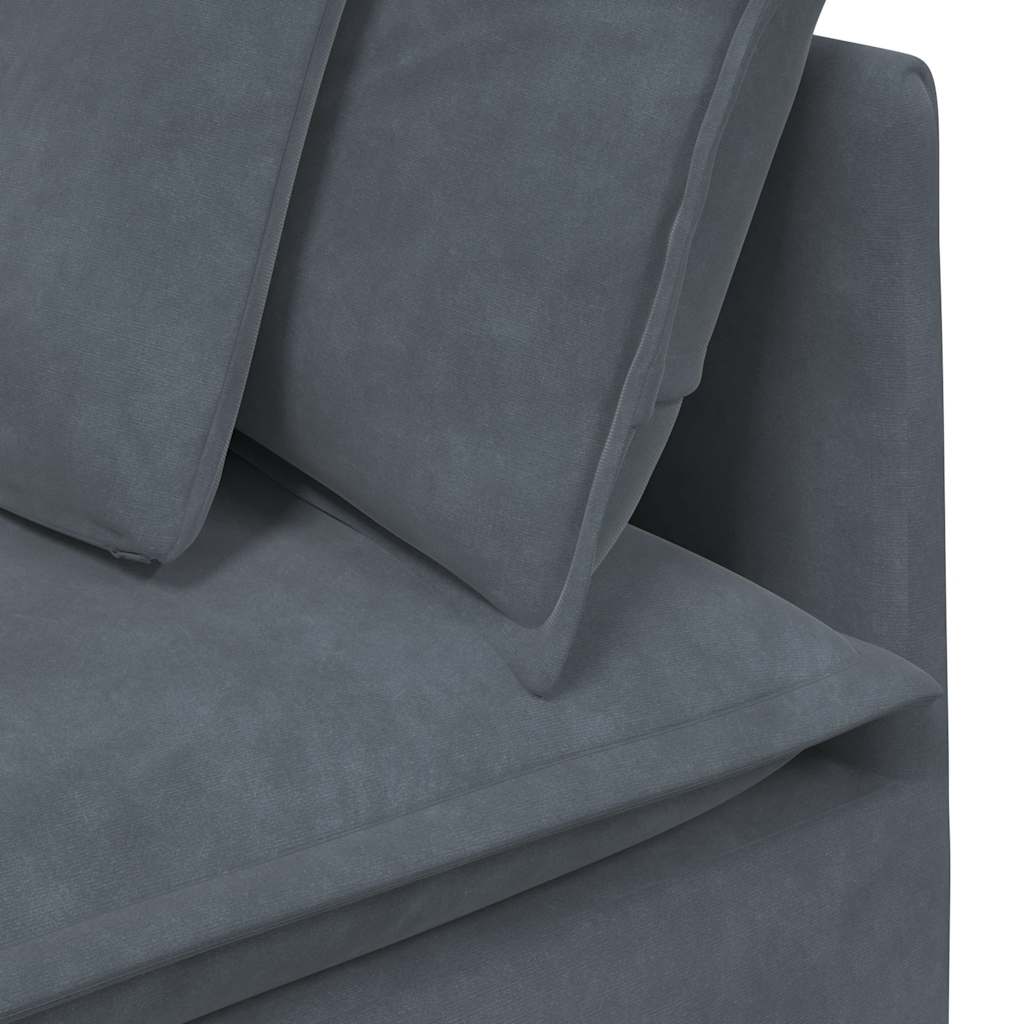 Modular Sofa with Footstool and Cushions Velvet Dark Grey