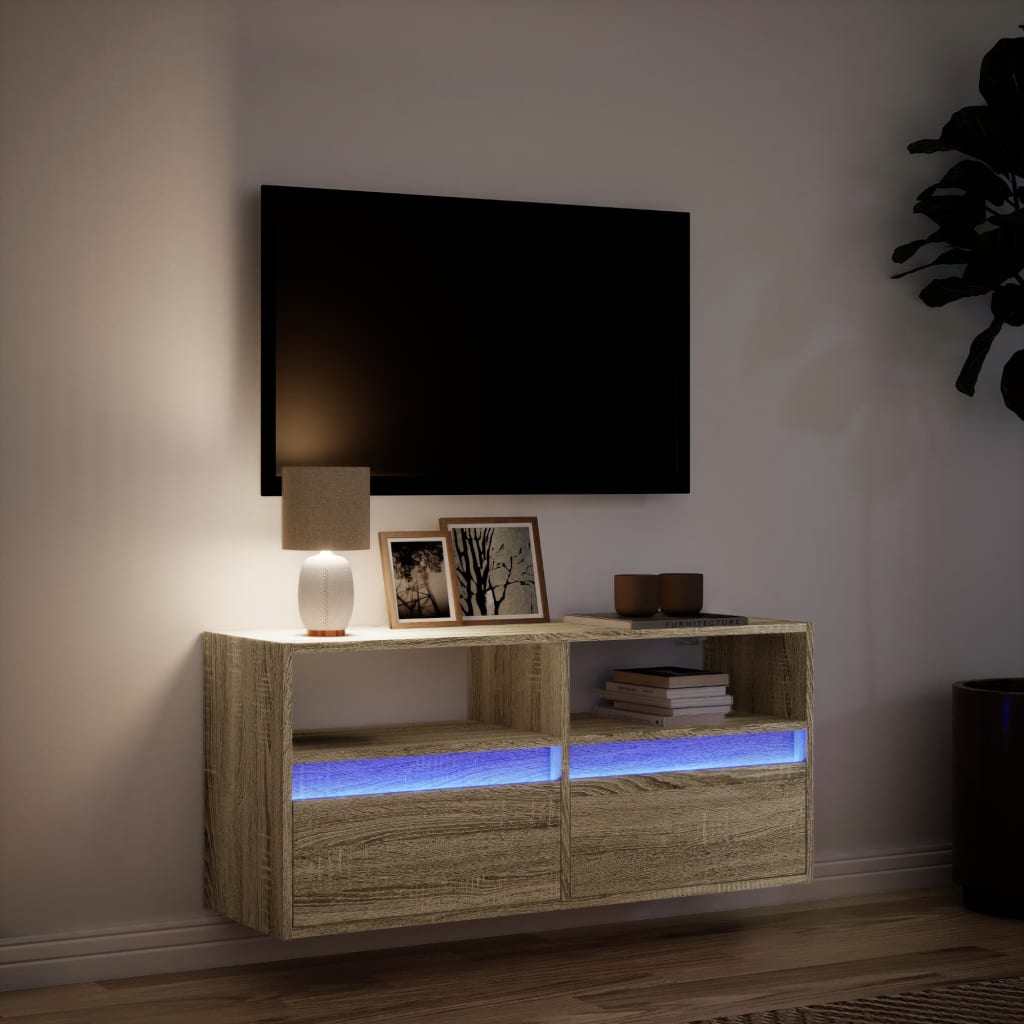 TV Wall Cabinet with LED Lighting Sonoma Oak 100 x 31 x 45 cm