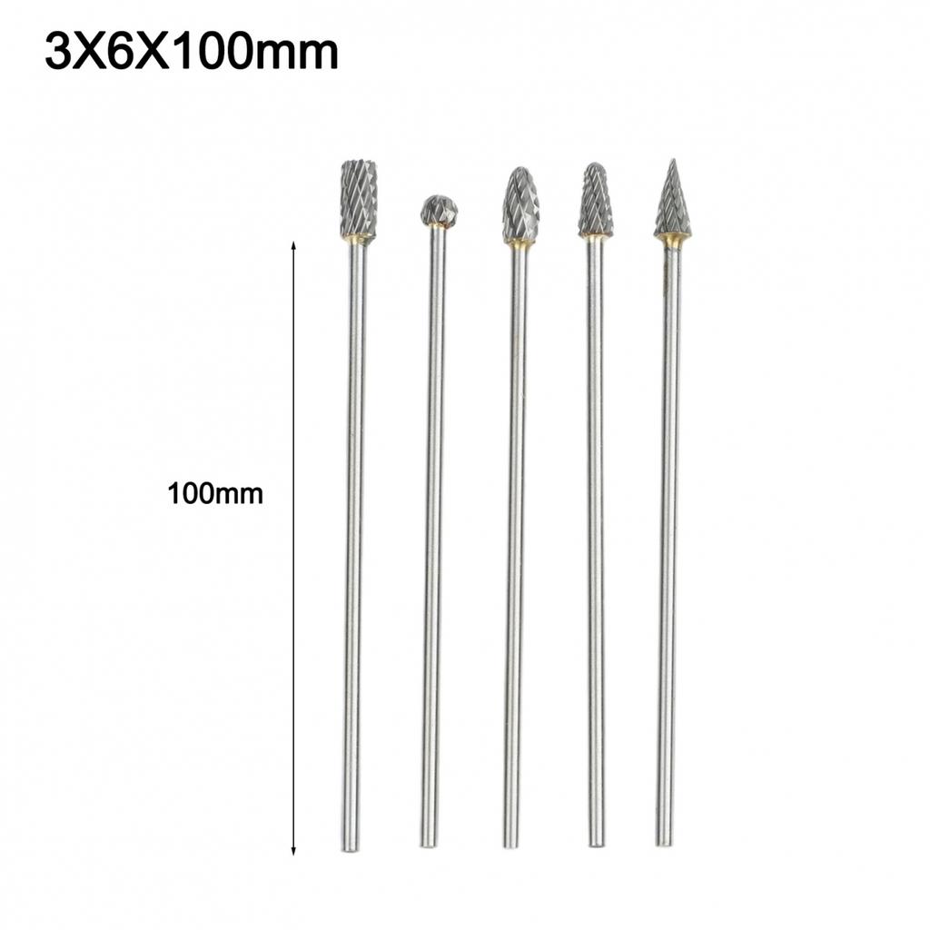 For Solid Carbide Rotary Burrs 5pcs 100mm Overall Length 3mm Shank 6mm Dia