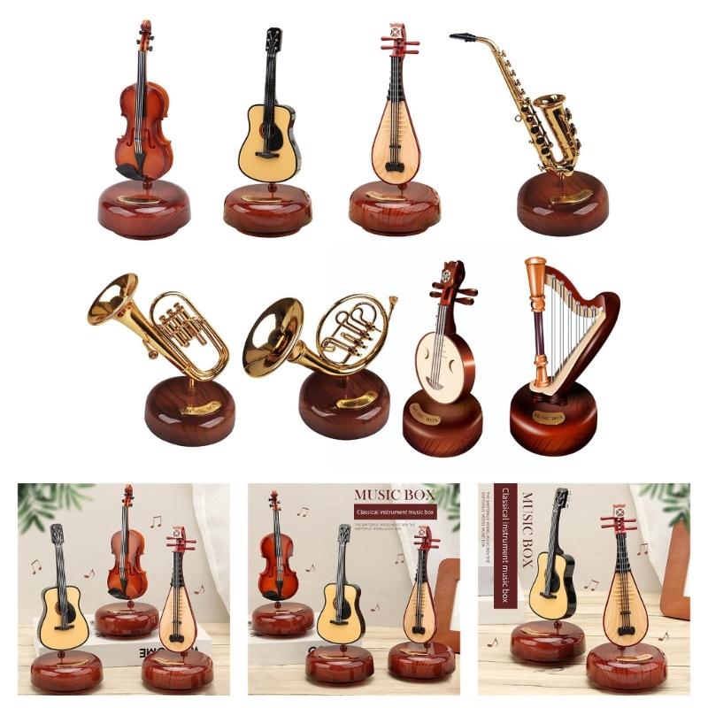 Mechanism Wind Up Musical Box Violin Music Box Miniature Musical Instrument Ornament Home Decors Creative Artware Gift