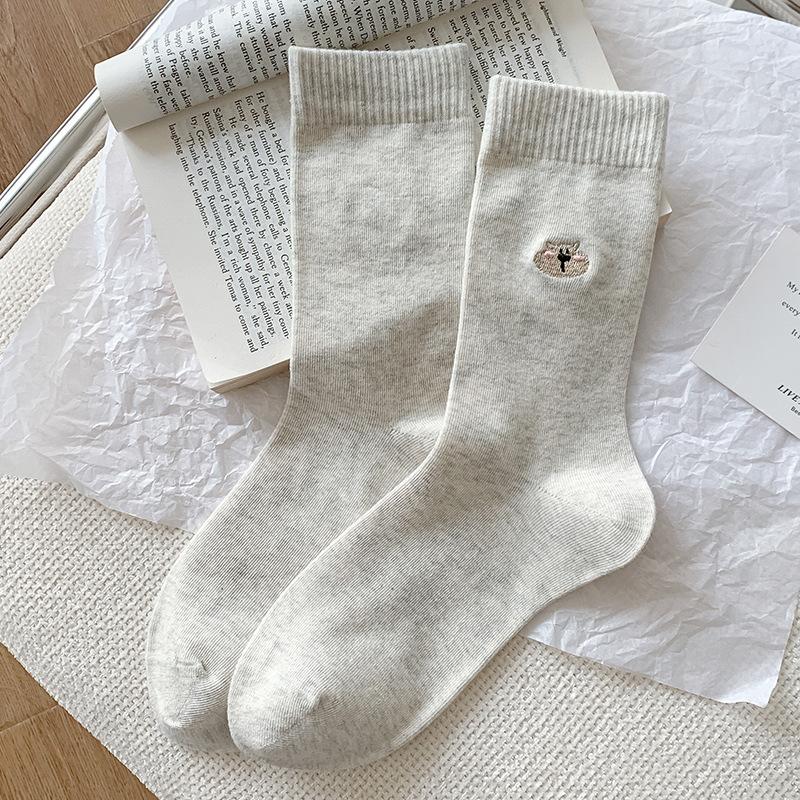 

Женские весенне-летние мультяшные носки из хлопка до середины икры, для通勤, влагоотводящие и дышащие 1 pair белый