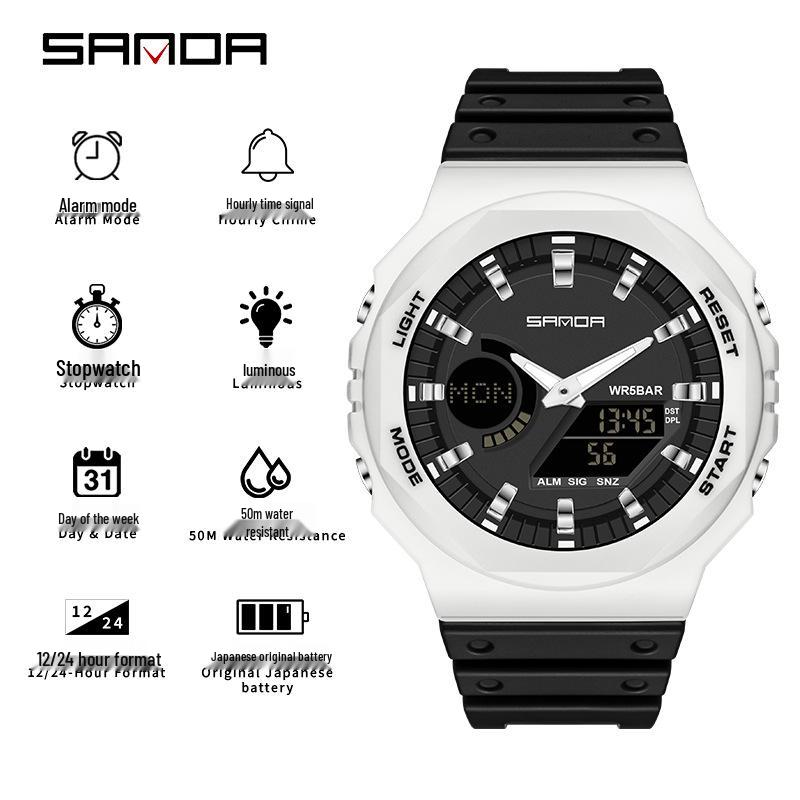 Sanda Trendy Luminous Waterproof Multifunctional Unisex Electronic Watch