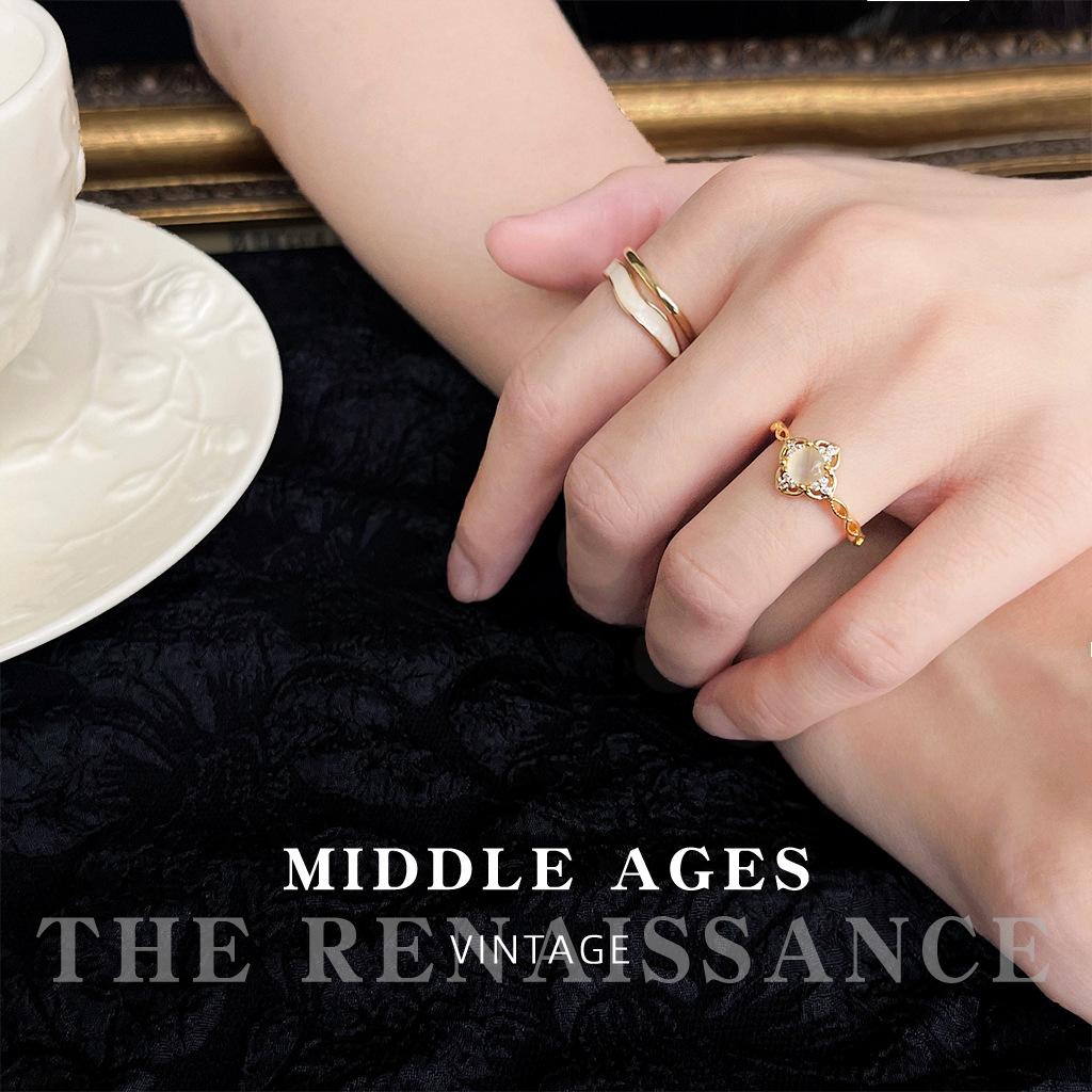 Medieval French court style ring, opal index finger ring, diamond-shaped opening, adjustable ring.