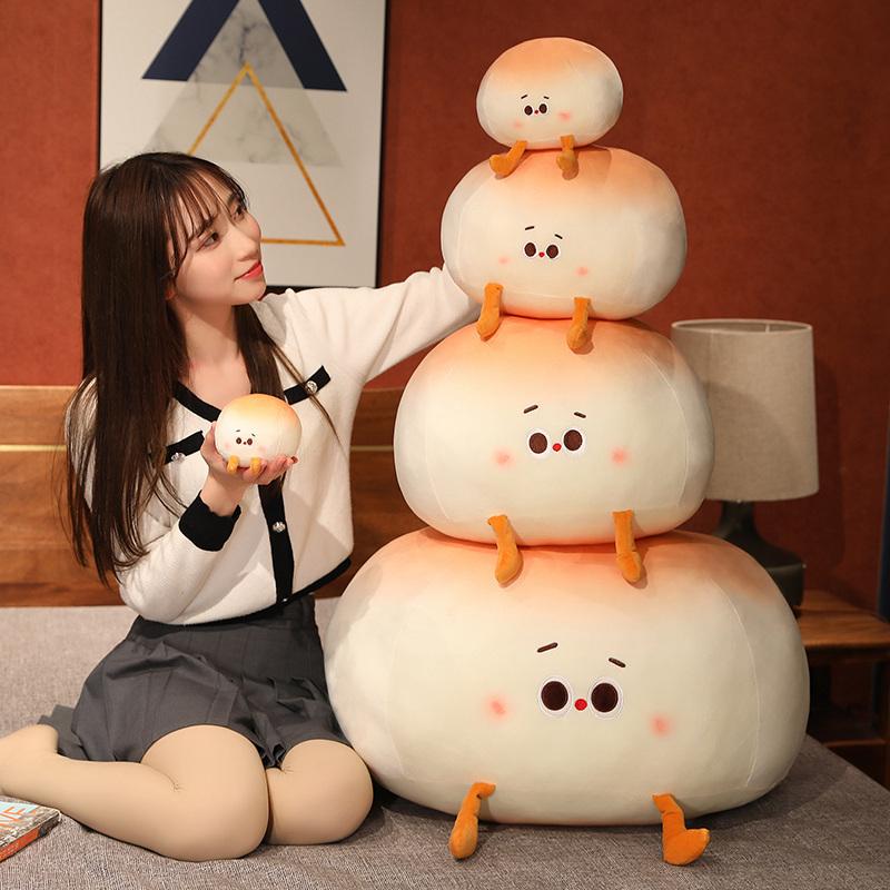 Cute Plush Steamed Bun Pillow Stuffed Bun Cartoon Bread Plush Food Pillow Cushion Kids Toys