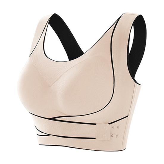 Front Cross Side Buckle Sports Bra for Women Wireless Posture Correction Bra Full Coverage Push