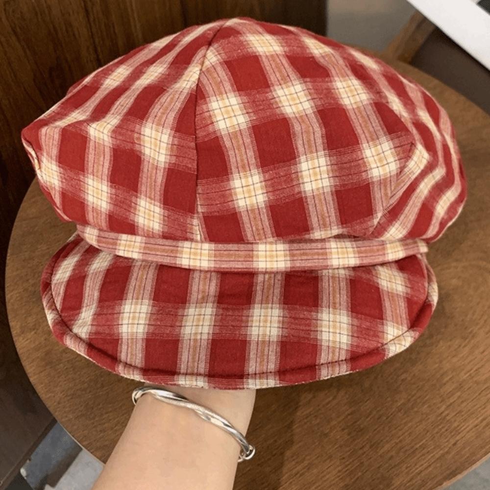 Thin Brim Plaid Beret Hat Irregular Octagonal Newsboy Peaked Hat Fashion Painter Artist Cap Travel