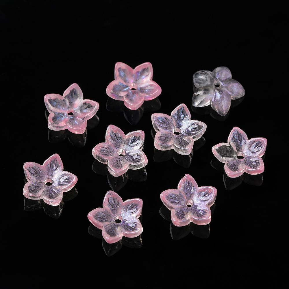 20pcs Glass Flower Shaped Beads Caps Five Petaled Flowers Loose Spacer Beads for DIY Jewelry Making Bracelet Necklace Supplies