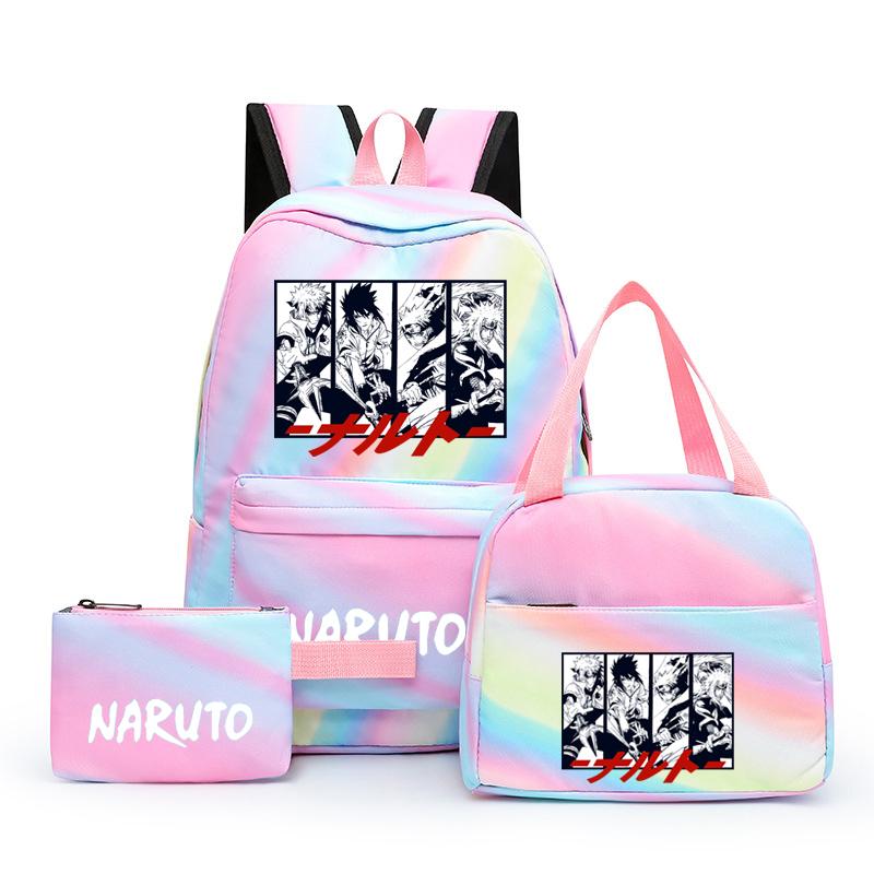 3Pcs/set Anime Naruto Canvas Backpack for Girl with Lunch Bag Pen Case Backpack Student Back To School Backpack Rucksack Mochila