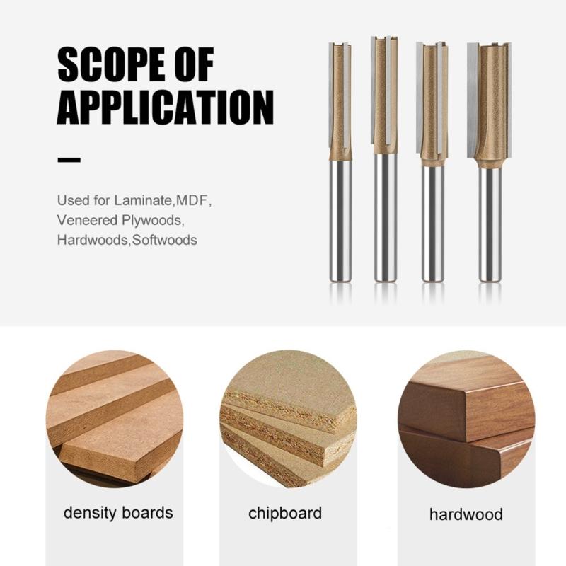 1/4inch Shank Straight Router Bits Woodworking Carving 3 Flute Wood Engraving Milling Cutter Industrial Accessories