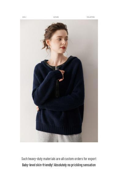 Women's Loose Cashmere Hooded Half-Zip Pullover - Autumn & Winter Cross-Border Knit Sweater