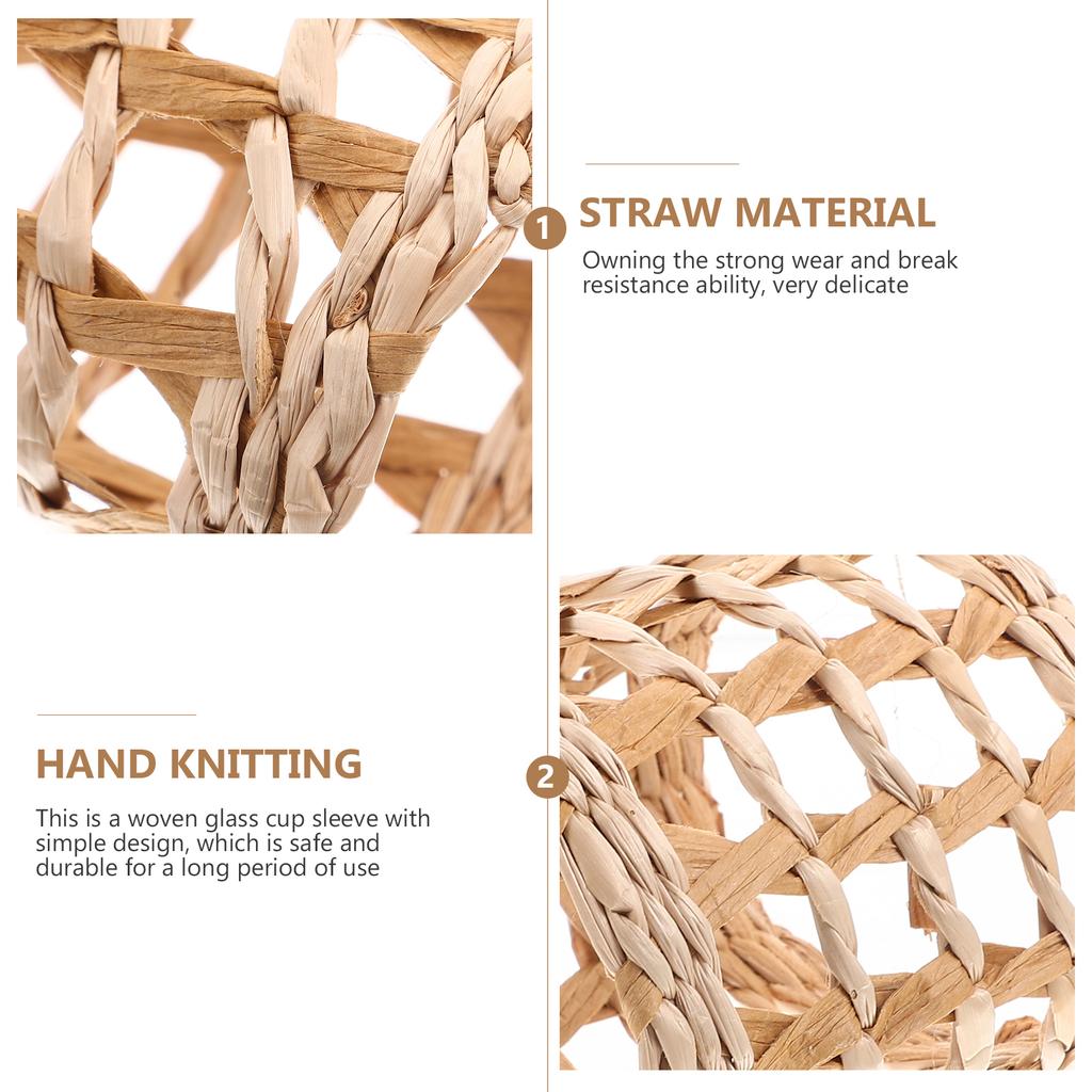 2 Pcs Straw Vase Set Cup Sleeves Rattan Cover Bracket Bunco Ornament Multicooker Glass Grass Trager Accesoeies