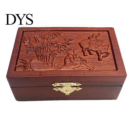 Vintage Wooden Farmer Embossed Jewelry Trinket Organizer Storage Box with Buckle