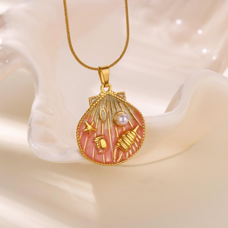Ocean Series Turtle Starfish Shell Conch Titanium Steel Necklace Oil Drop Pendant Women's Clavicle Chain Summer Beach Accessories