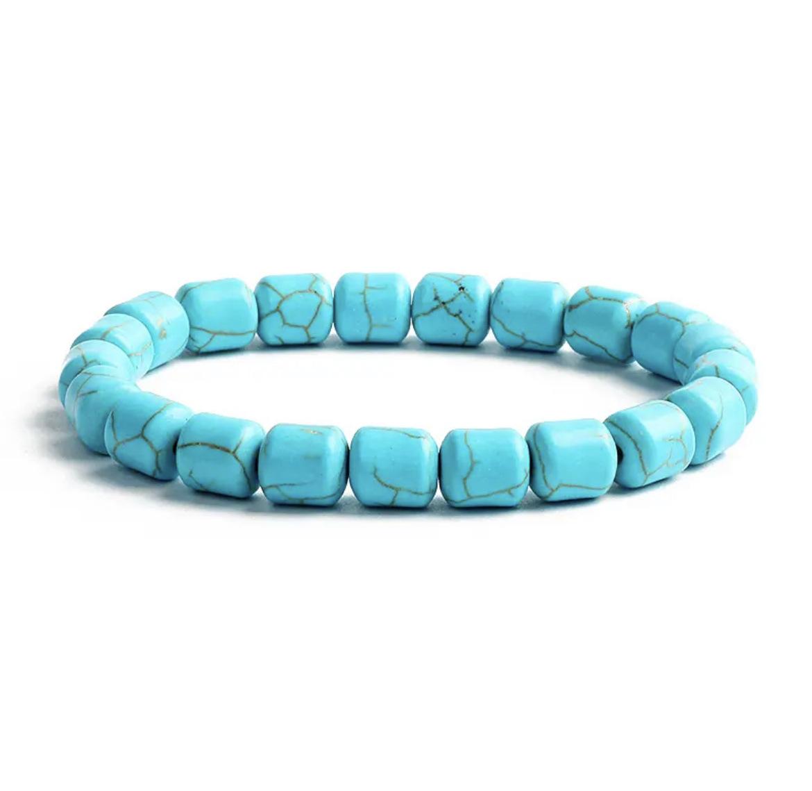 Braccialetti di perline di turchese bohémien per donne Braccialetti irregolari di cubo di pietra naturale Reiki Gioielli di guarigione per l'assistenza sanitaria