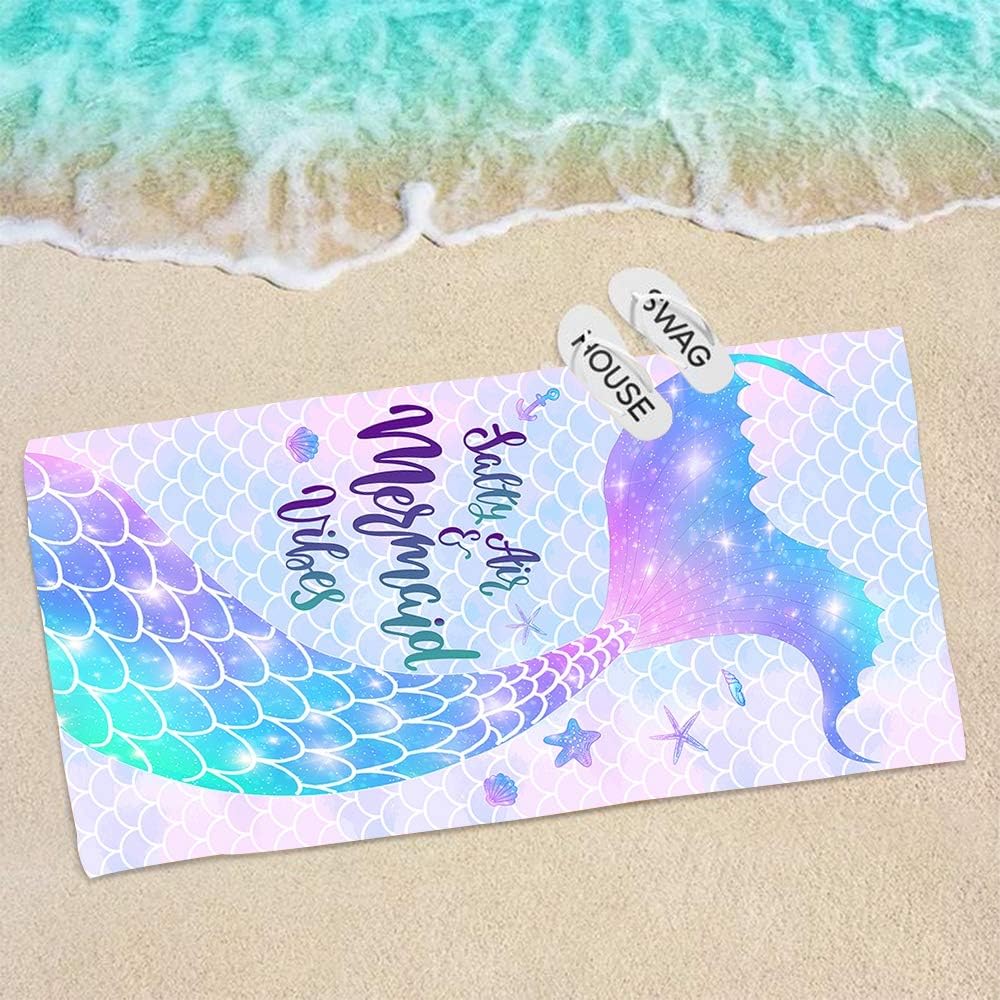 Unicorn Beach Towel 31.5X63 Inch Rainbow Castle Print Quick Dry Soft Microfiber Bath Towel For Girls Kids Summer Gift
