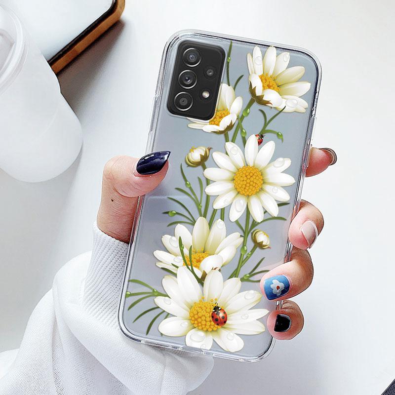 Phone Case For Samsung A52s A52 Floral Silicon Cover For Samsung Galaxy A52 Fundas Coque Transparent Soft Capas Flower TPU