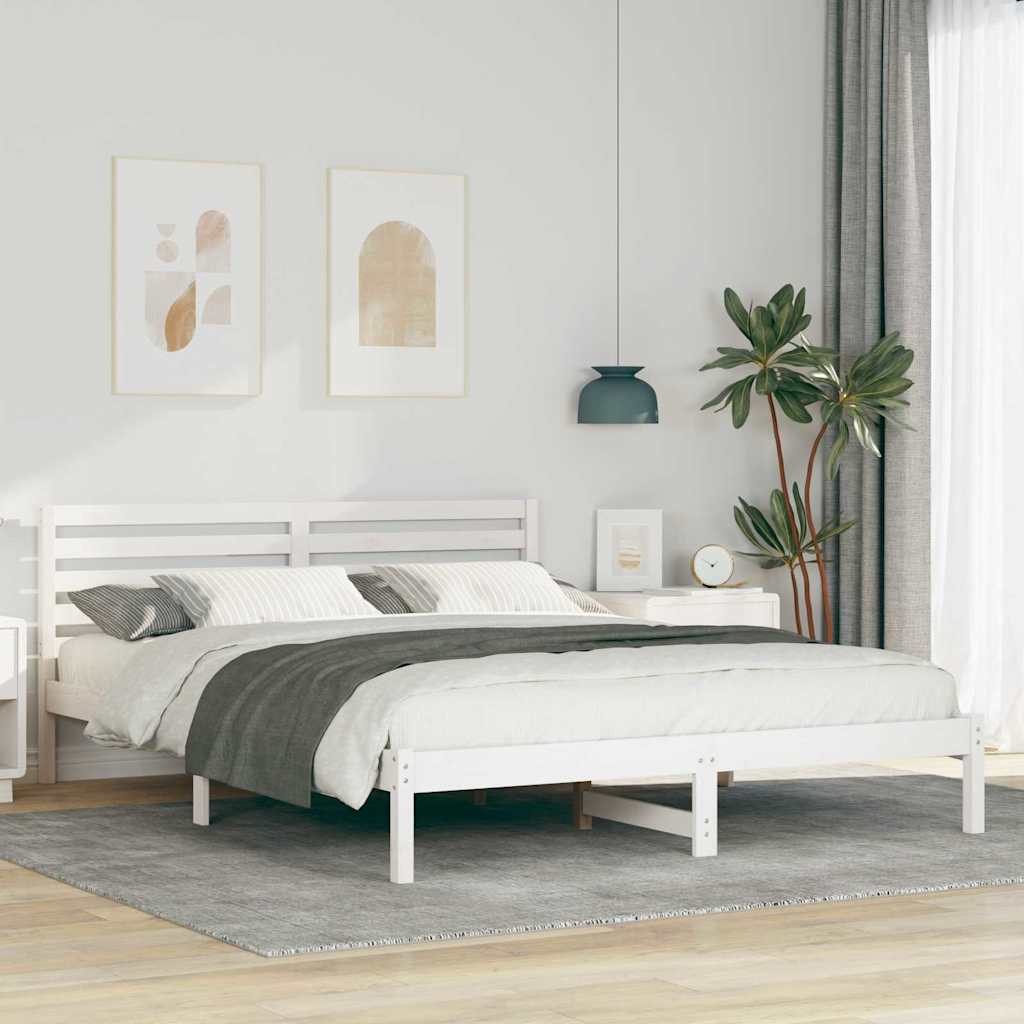 Bed Frame with Headboard White 160 x 210 cm Solid Pine Wood
