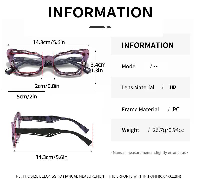Butterfly Frame Anti Blue Light Reading Glasses with Spring Legs Colored Wing Hollow Border for Women Men