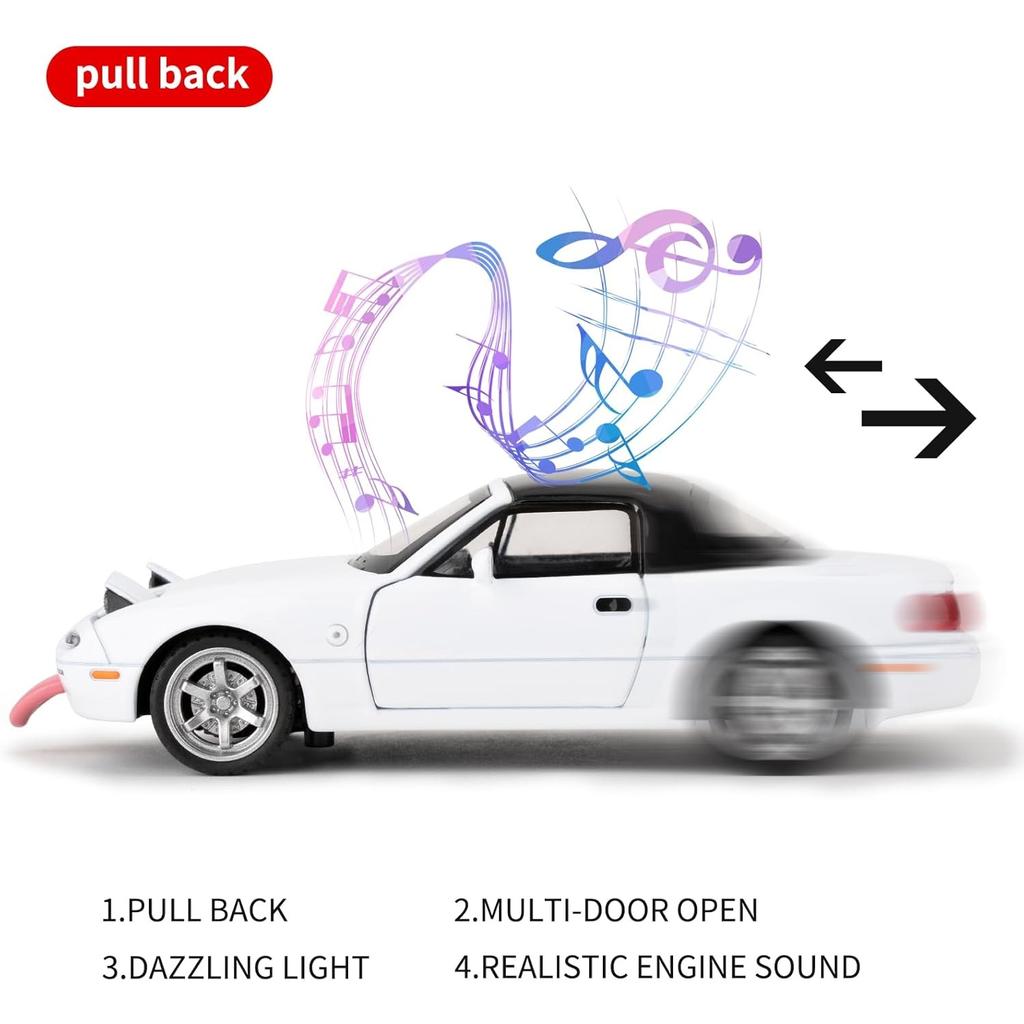1/32 Mazda MX-5 Alloy Model Car Toy with Pullback,Removable Top,Blinking Lights with Sound and Bright Lights, Collectible Grade Gift for Kids (Red)