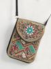 Bohemian Ethnic Shoulder Bag with Rice Beads, Shell Mobile Pocket, Floral PU Design, Women's Crossbody for Travel Photography.