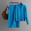 A New Loose Solid Color POLO Neck Knitted Sweater and Skirt Set for Women In Autumn and Winter