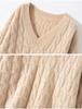 Women's V-Neck Loose Cable Knit Wool Sweater - Winter 2024 Casual Pullover Knitwear