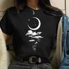 90er Mond Harajuku Lustiges 90er Damen T-Shirt Mädchen Cartoon Grafik Aufdruck Schwarz Damen T-Shirt Lässiges Damen Shirt Kawaii T-Shirt
