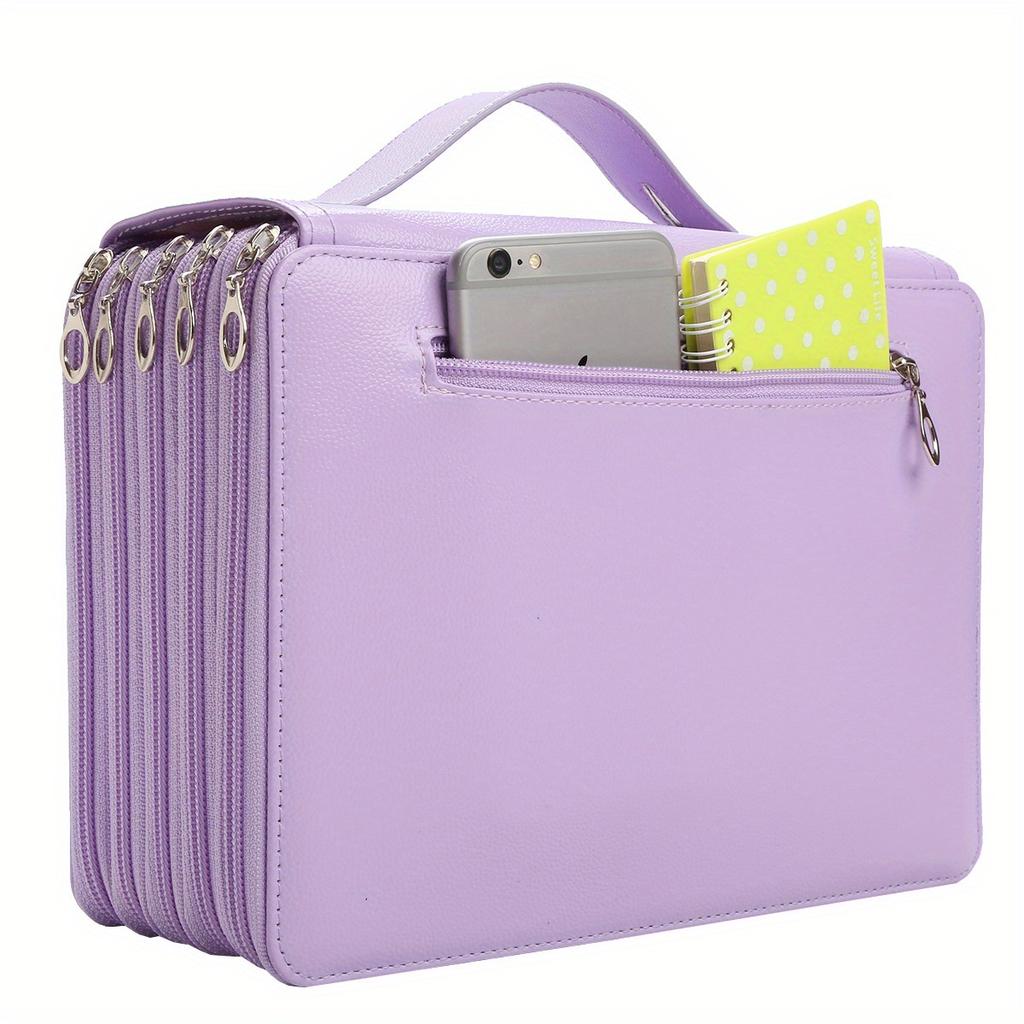 200/250 Hole PU Leather Large Capacity Shockproof Pencil Bag Student Art Pencil Stationery Storage Bag Multi-Layer Zipper Portable Portable Bag