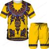 Elegant stil afrikanske totem-trykte t-skjortesett for menn i plussstørrelse menn Etnisk primitiv tribal-trykt treningsdrakt tradisjonelle klær