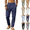 Pantalons d'été décontractés amples en coton et lin respirants pour hommes, style hawaïen, taille élastique avec cordon de serrage, légers