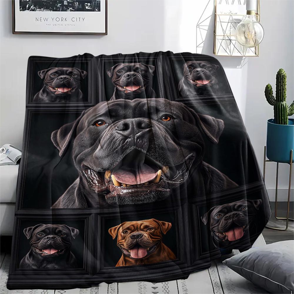 1Pc Bull Dogs Print Flannel Blanket, High quality Comfortable for All Seasons, Home Decor, Warmth and Comfort, Perfect for Christmas Gifts