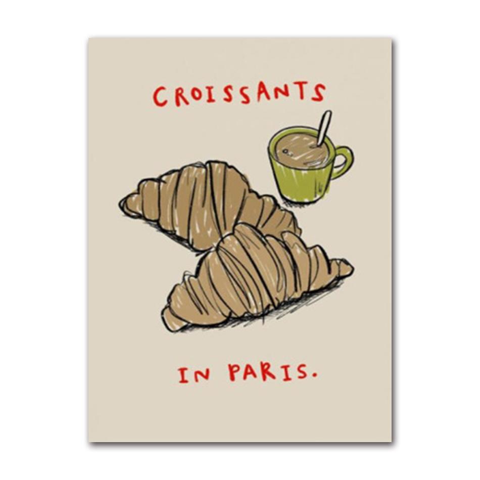 Retro Cooking Bon Appetit Quotes Posters Paris Croissants Pizza Prints Canvas Painting Kitchen Shop Wall Art Pictures Room Decor