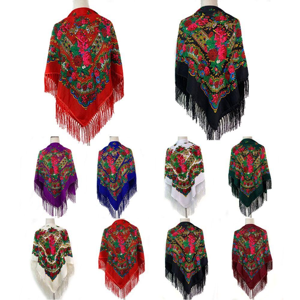 Fringes Russian Style Muffler Scarf Fashion Tassel Shawl Floral Poncho Shawl  Women's Wear