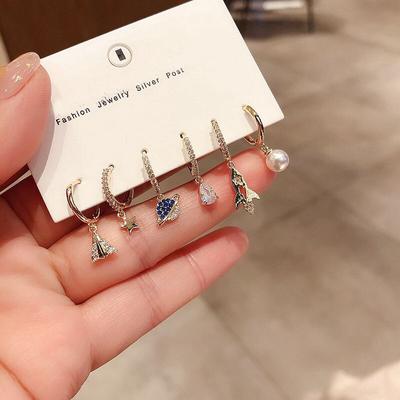 Fashion Aircraft Universe Star Hoop Earring Sets 6-piece Micro Cubic Zircon Earrings Sets For Women Jewelry S-E1116
