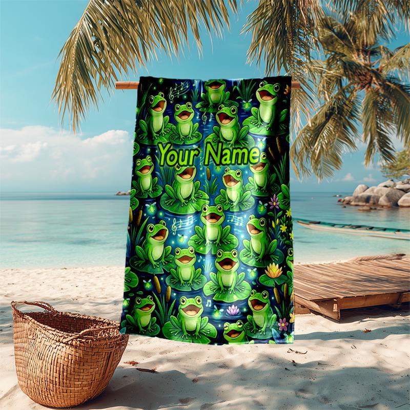 1PC Custom Name Frogs Night Garden Beach Towel Highly Absorbent And Sand-Resistant Towel for Swimming, Pool, Yoga, And Travel Lightweight