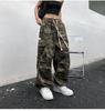 Herren Amerikanischer Street Retro Hip-Hop Camouflage Weitbein-Overall mit Großen Taschen
