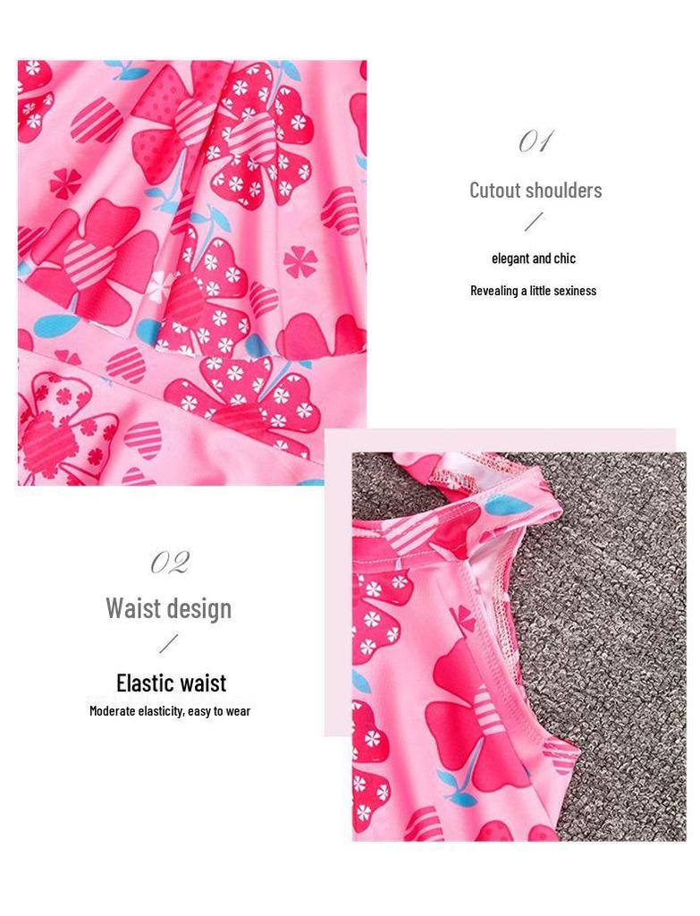 Girls' Gradient Fish Scale One-Piece Swimsuit with Skirt