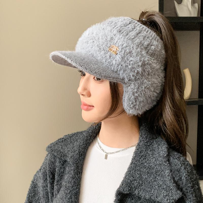 Új Női Nyúlszőr Téli Sapka Plüss Szőrrel Bélelt Meleg Sapkák Nőknek Alkalmi Téli Kötött Sildes Sapka