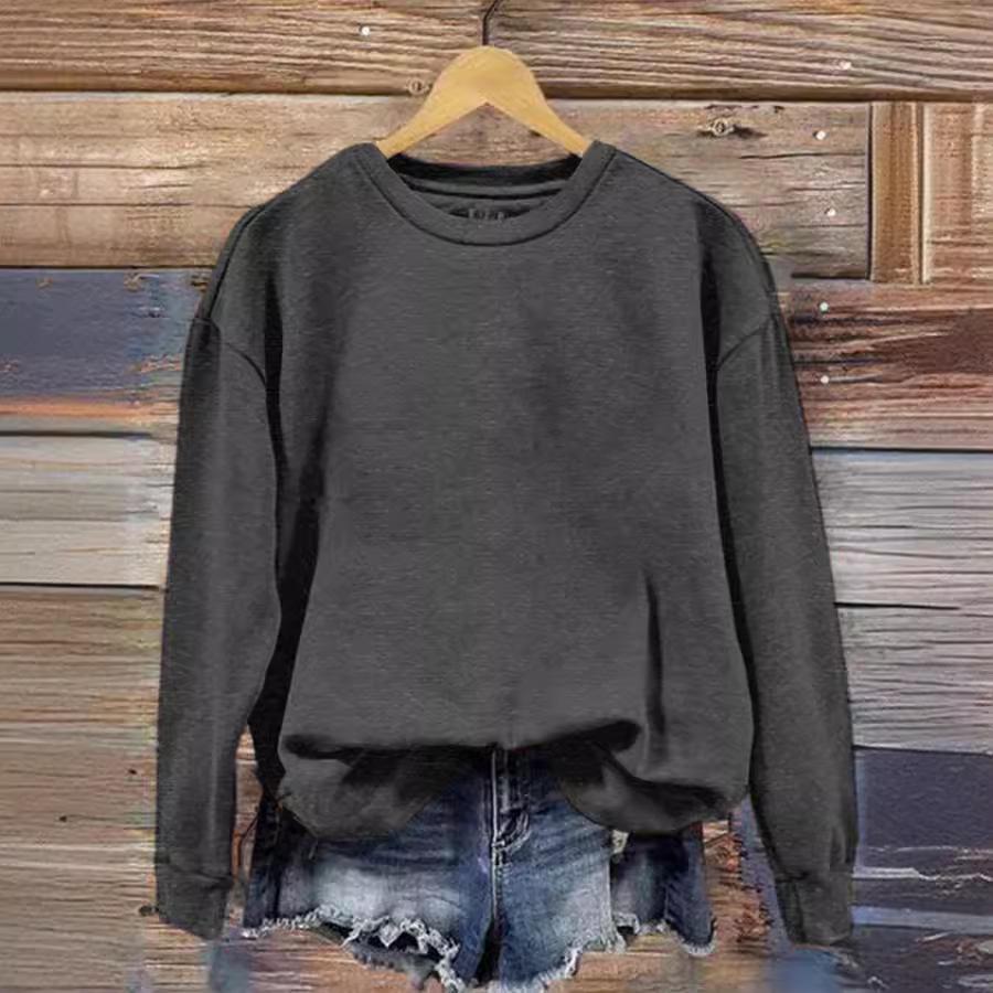 Solid Color Round Neck Printed Sweatshirt for Autumn & Winter - European & American Style