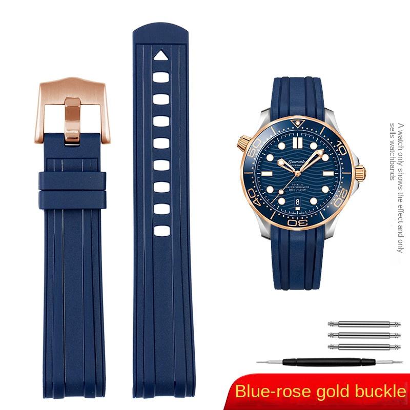For Omega New Seamaster 300 Universe 007 Curved End Fluorous Rubber Silicone Watchband 20mm 22m Watch Soft Strap Men Replacement