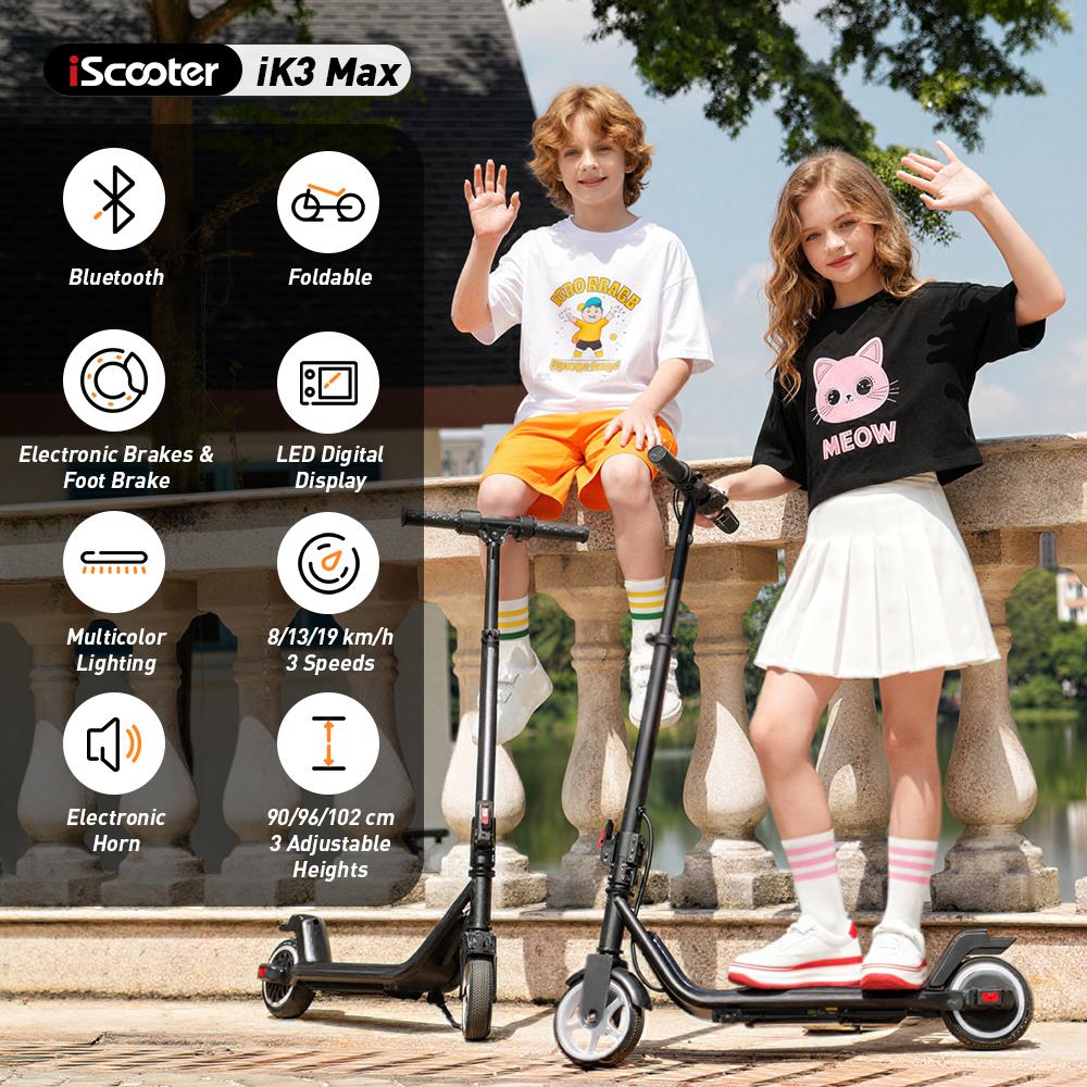 Foldable Electric Scooter for Children iScooter iK3Max 200W Motor Power 8/13/19 km/h Speed 70 kg Maximum Load Capacity