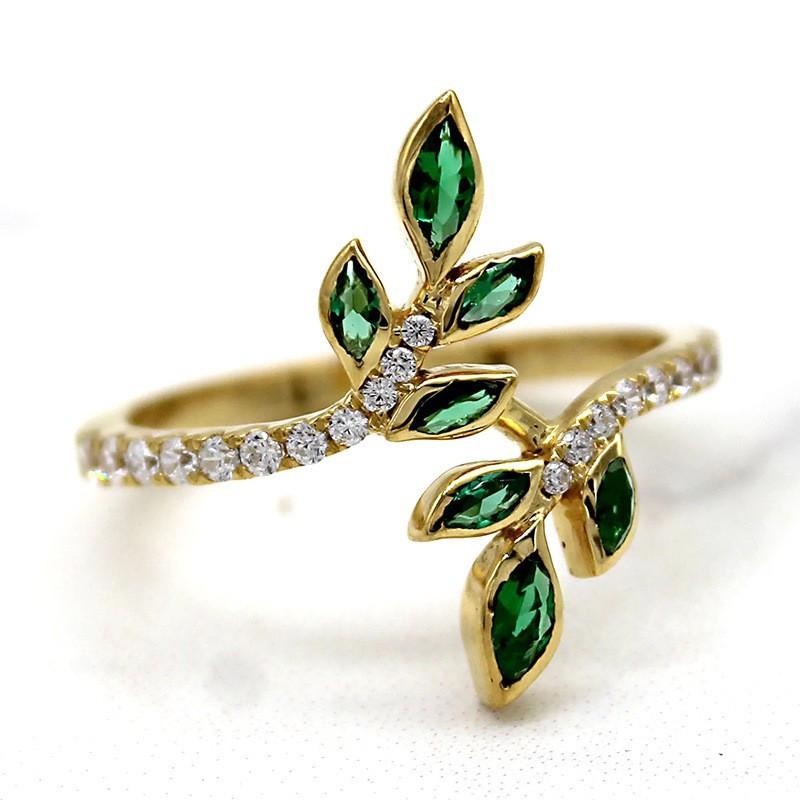 Forest Style Olive Branch Small Fresh and Tender Leaf Ring Popular Geometric Ring In Europe and America